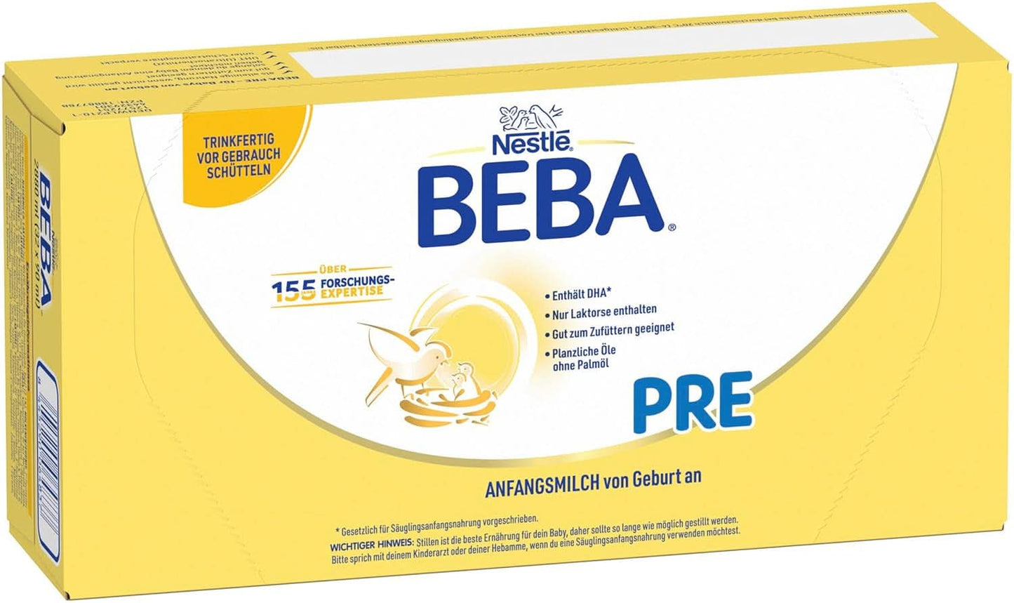 BEBA PRE Leche inicial desde el nacimiento, papilla con DHA, solo lactosa, sin aceite de palma, pack 3 (3 x 800 g) Naty Shop PRE 32 x 90 ml 32 x 90 ml