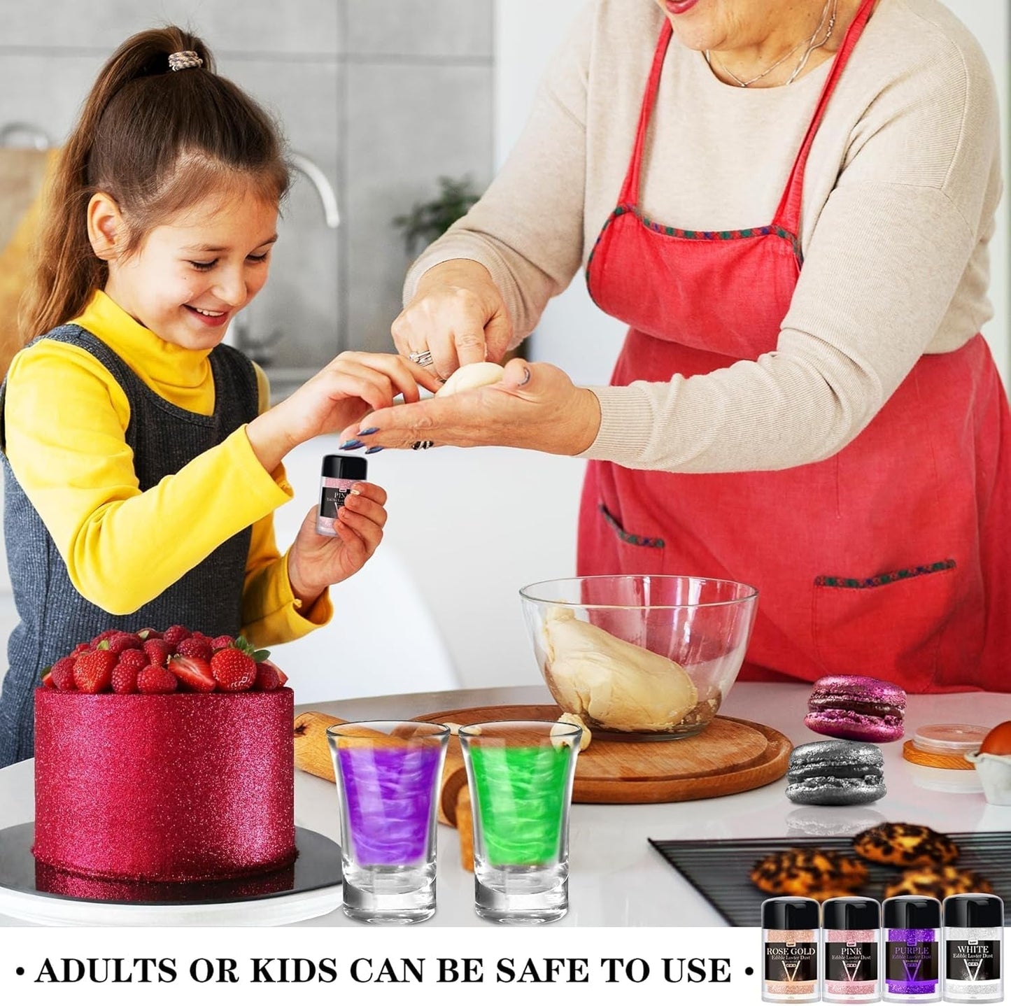 Purpurina comestible - Polvo de purpurina comestible de 4 colores, polvo de purpurina para bebidas, alimentos, pasteles - Polvo colorante metálico comestible para alimentos para hornear, cócteles - 5G/botella