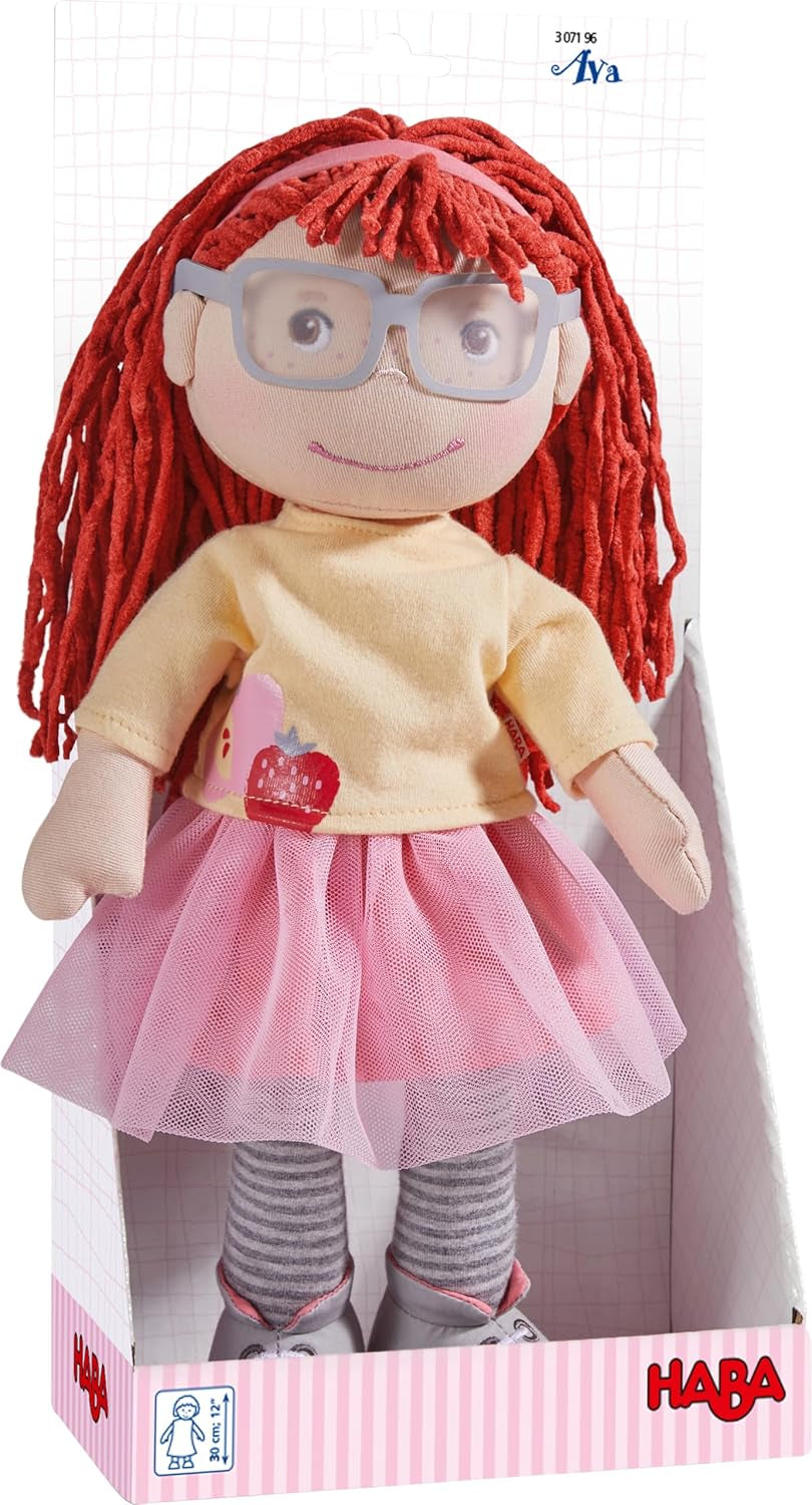 Muñeca HABA AVA, muñeca de 30 cm con gafas, muñeco blandito para niños a partir de 18 meses