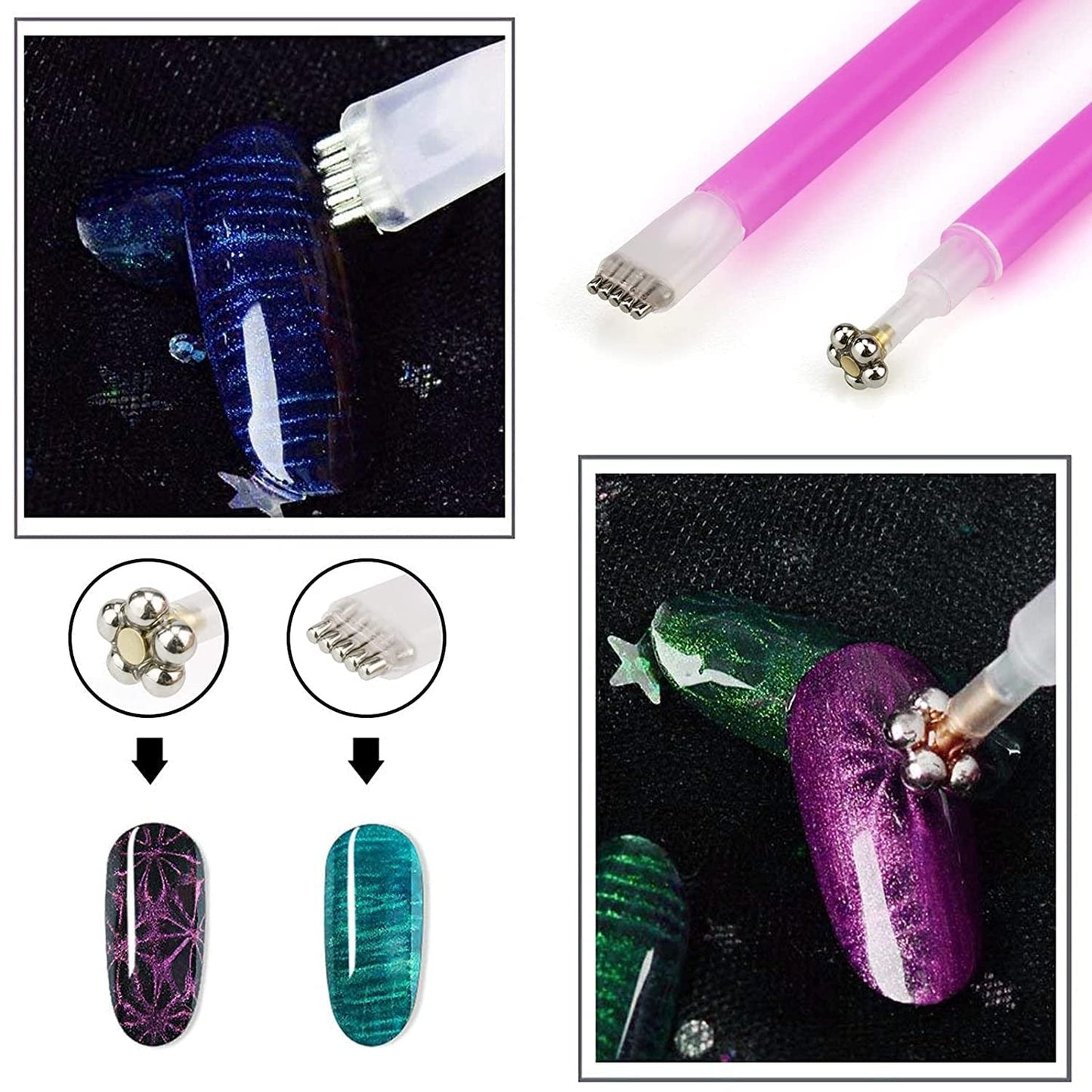 Nail Art Werkzeug Magnetstift, 10 piezas Nagel Magnet Stick Tool Set, Nagel Magnet Stift y Starker Magnet Stock Punktierungsstifte para DIY 3D Magnetics Katzenauge UV Gel Polnisch Nagel Kunst