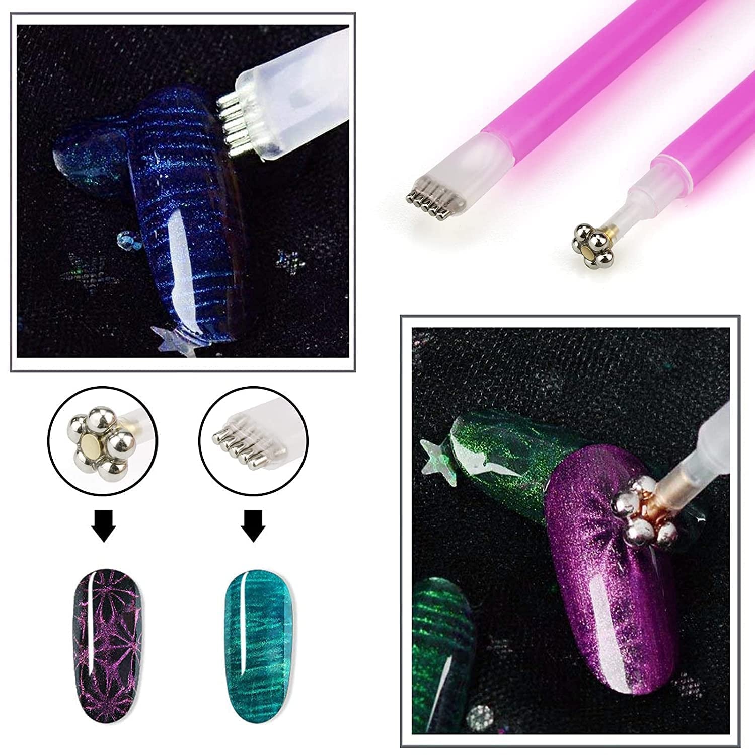 Nail Art Werkzeug Magnetstift, 10 piezas Nagel Magnet Stick Tool Set, Nagel Magnet Stift y Starker Magnet Stock Punktierungsstifte para DIY 3D Magnetics Katzenauge UV Gel Polnisch Nagel Kunst