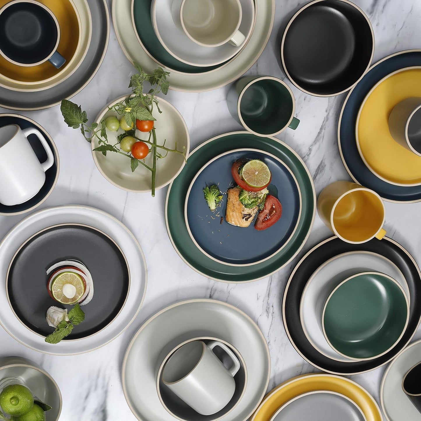 Zuma Juego de cubiertos redondos de 16 piezas, platos, cuencos, tazas y cubiertos, servicio para cuatro (16 piezas), verde