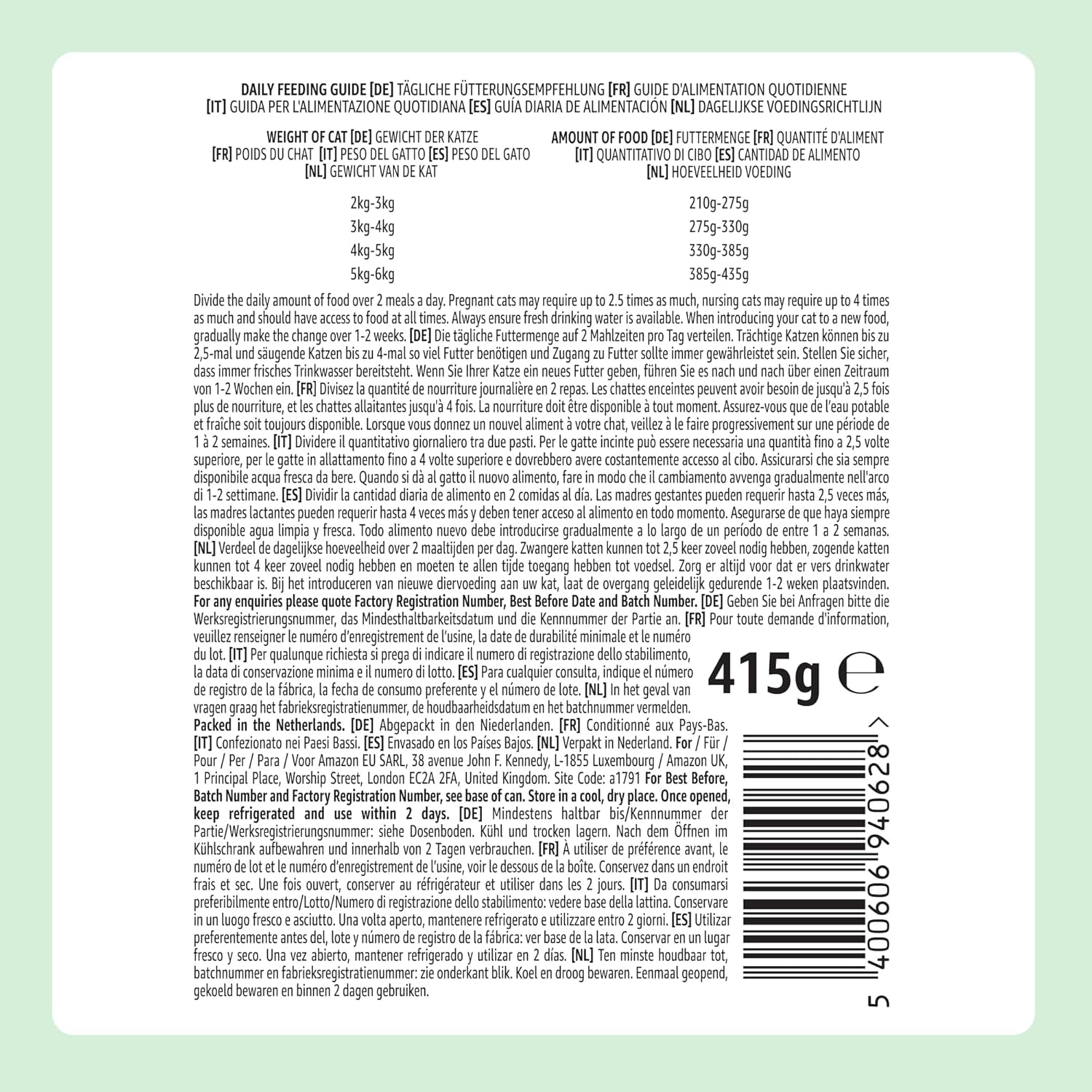 Amazon Comida húmeda para gatos sin cereales Manchas de pollo enlatadas 12 x 400 g