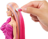 Barbie Totally Hair - Muñeca con cabello arcoíris extralargo fácil de peinar y 10 accesorios de moda y peinado, vestido de lunares con bloques de colores, para edades de 3 años en adelante, HKT96