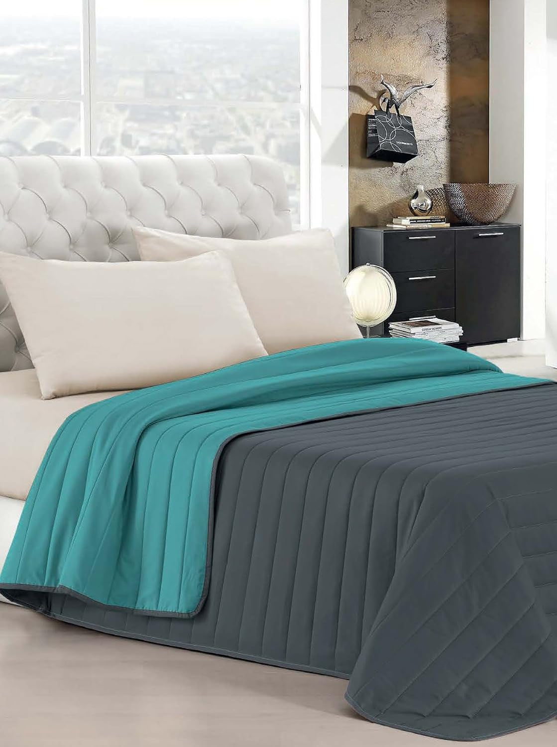 Ropa de cama italiana Estivo cama individual, lino, Aqua, 170 X 270 Cm