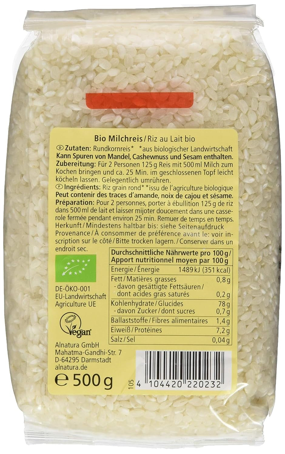 Arroz con leche ecológico, 500g
