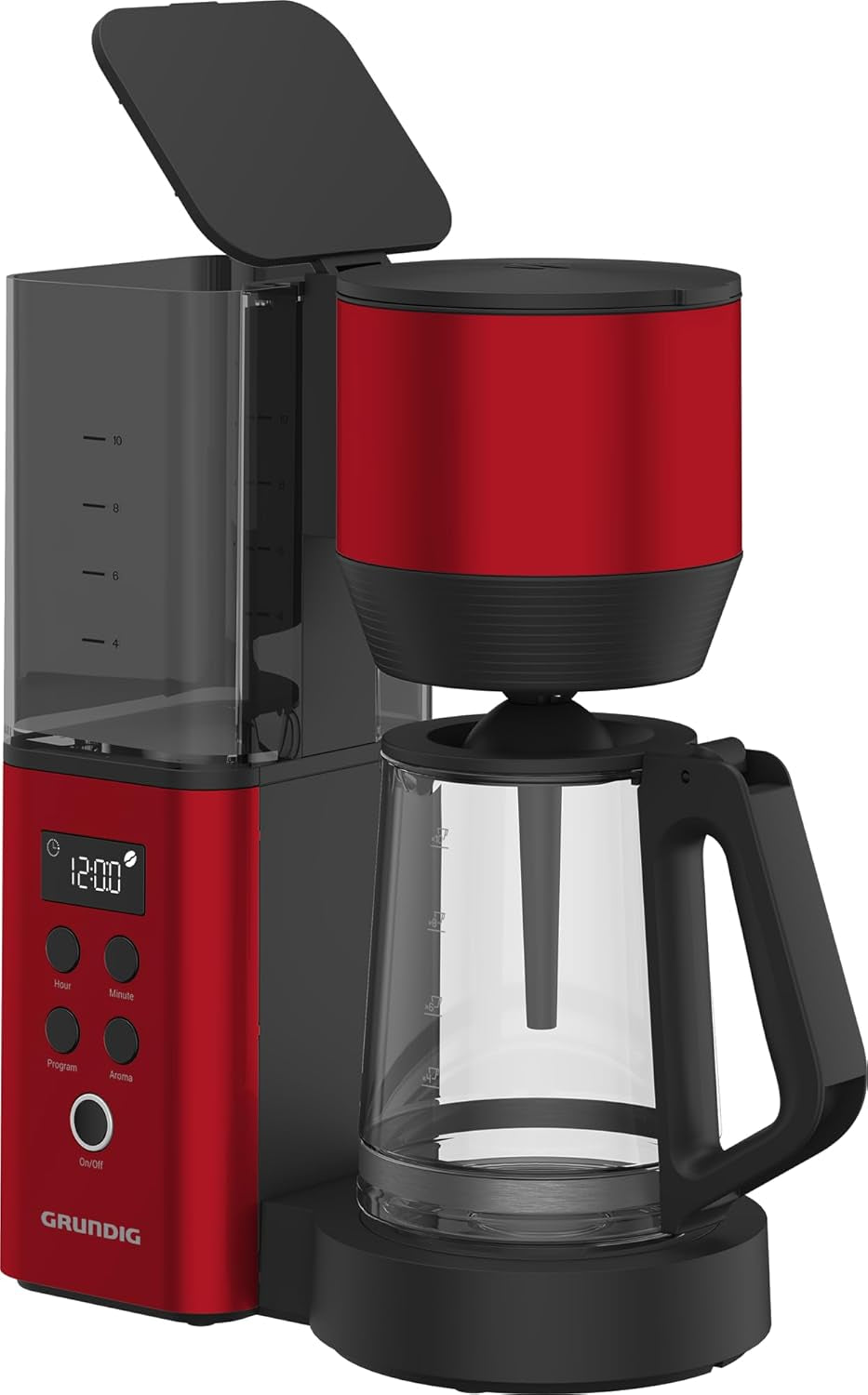 Cafetera espresso digital con filtro GRUNDIG KM8440, roja, 1000 W, 1,25 litros