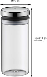 WMF Kult Cromargan cuchara de café caja de café en acero inoxidable acabado mate 500g y tarro de cristal de 1 litro Depot apto para lavavajillas Cajas de conservación de alimentos Naty Shop