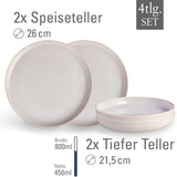 como. de Villeroy & Boch – Vajilla de algodón artesanal 4 teilig Weiß, Spülmaschinenfest, Mikrowellensicher, Geschirrset, Tafelservice Modern, Speiseteller, Tiefe Teller, Pottery-Look, Premium Porzellan