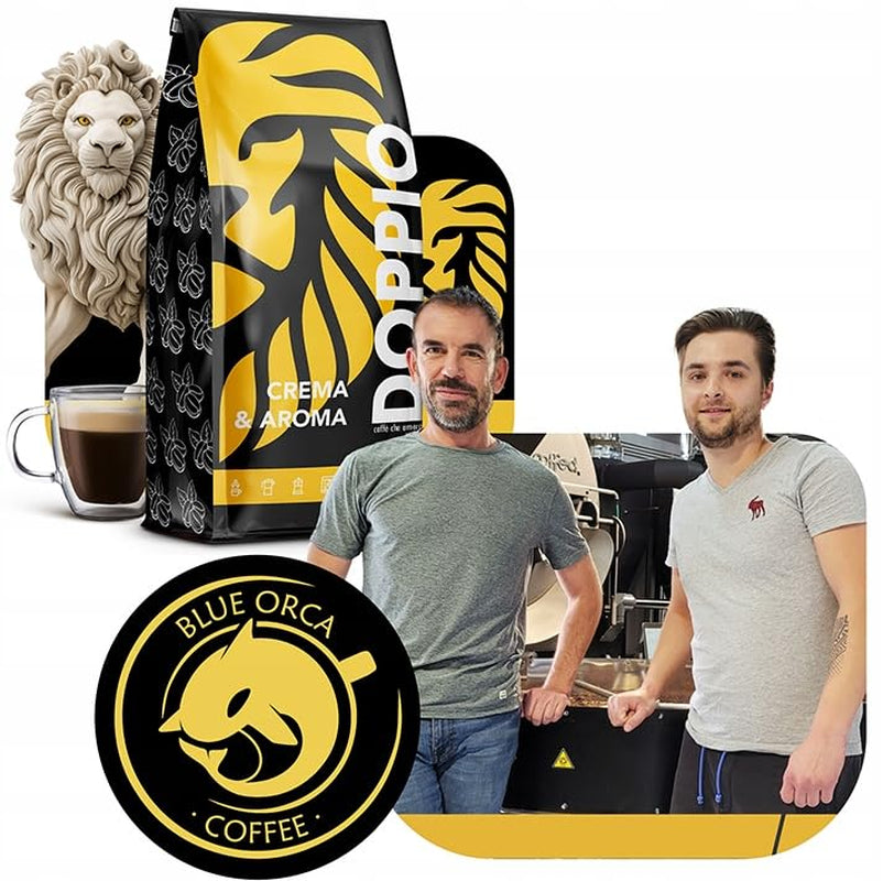 Doppio Crema y Sabor 1KG | Granos de café 80% Arábica y 20% Robusta | con notas de cacao, nueces y caramelo | Tostado fresco y medio, baja acidez | para café expreso | Café Orca Azul