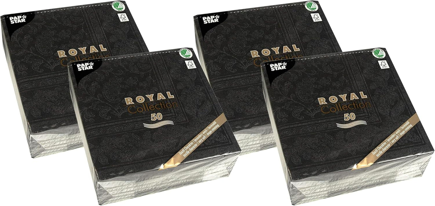 50 Servilletas Colección ROYAL pliegue 1/4 40 X 40 negro "Adornos"
