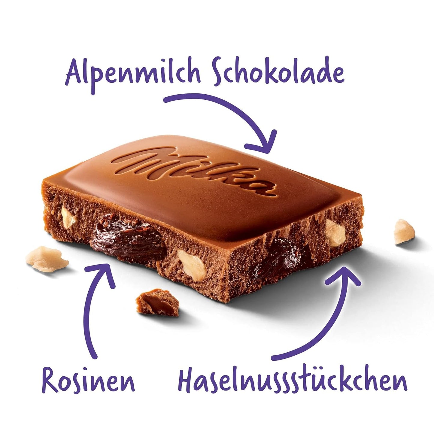 Milka Uvas y Avellanas – Chocolate con leche alpino con trozos de avellanas y pasas – 90g
