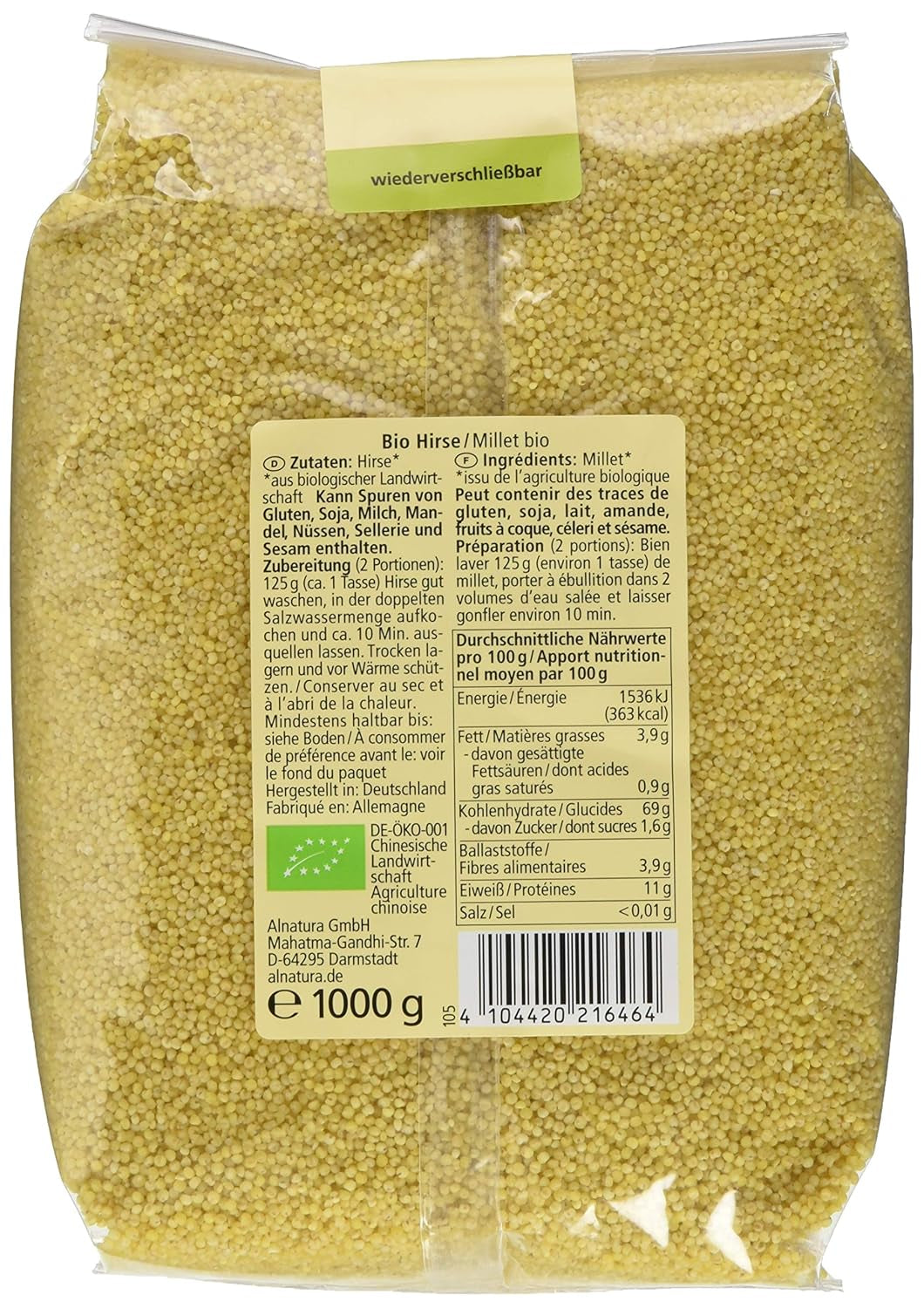 Paquete de mijo entero 1 kg