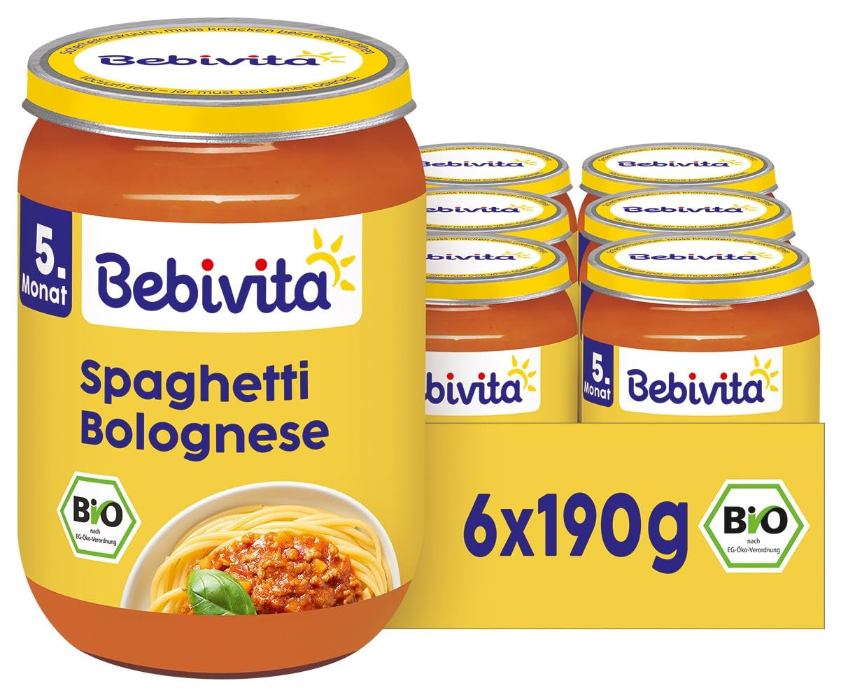Comidas a partir de 5 meses: Espaguetis a la boloñesa, 190g, pack de 6 (6x190g)