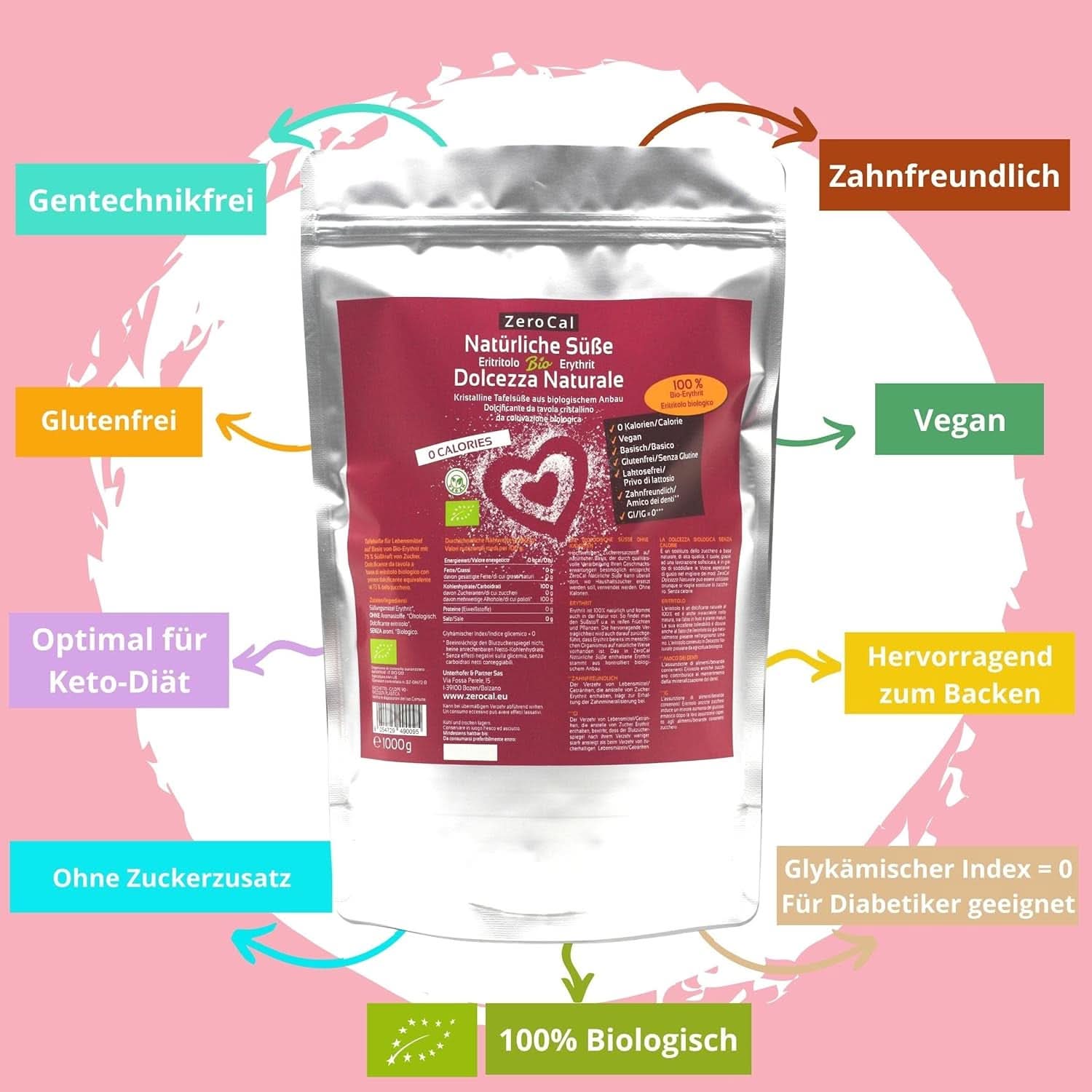 Zerocal - Eritritol Ecológico Edulcorantes 1KG Naty Shop