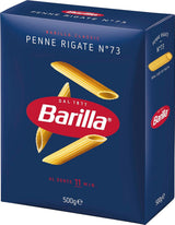 Pasta Barilla Clásica Penne Rigate Nr. 73 de trigo duro de alta calidad, siempre al dente (1 x 500 g)