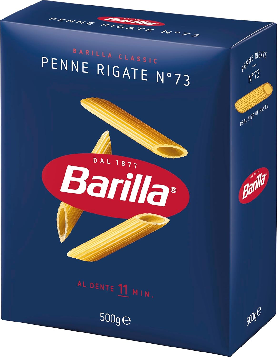 Pasta Barilla Clásica Penne Rigate Nr. 73 de trigo duro de alta calidad, siempre al dente (1 x 500 g)