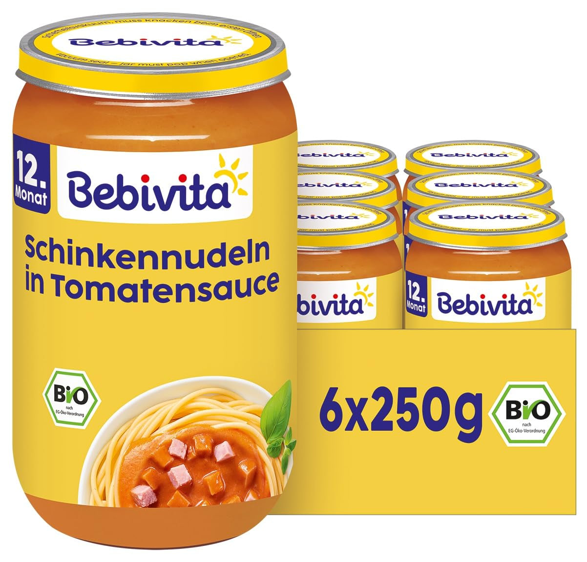 Comidas a partir de 12 meses: Jamón y pasta en salsa de tomate, 250g, pack de 6 (6 x 250g)