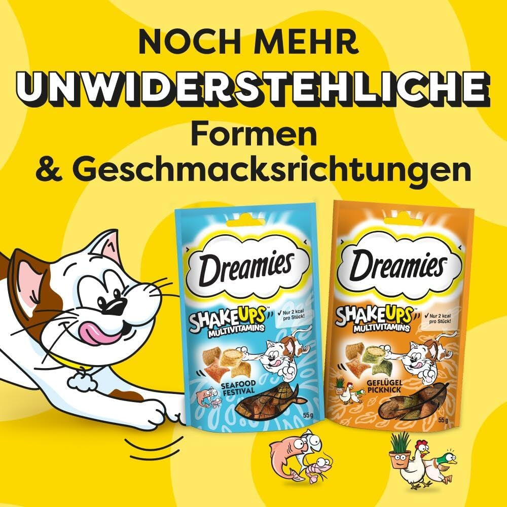 DREAMIES SHAKE UPS Golosinas multivitamínicas para gatos Seafood Festival en sobres en porciones - 55 g (6 sobres)