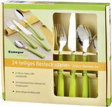 Cubiertos JANE, acero inoxidable pulido 18/0, mangos de plástico verde, 24 piezas Cocina Naty Shop