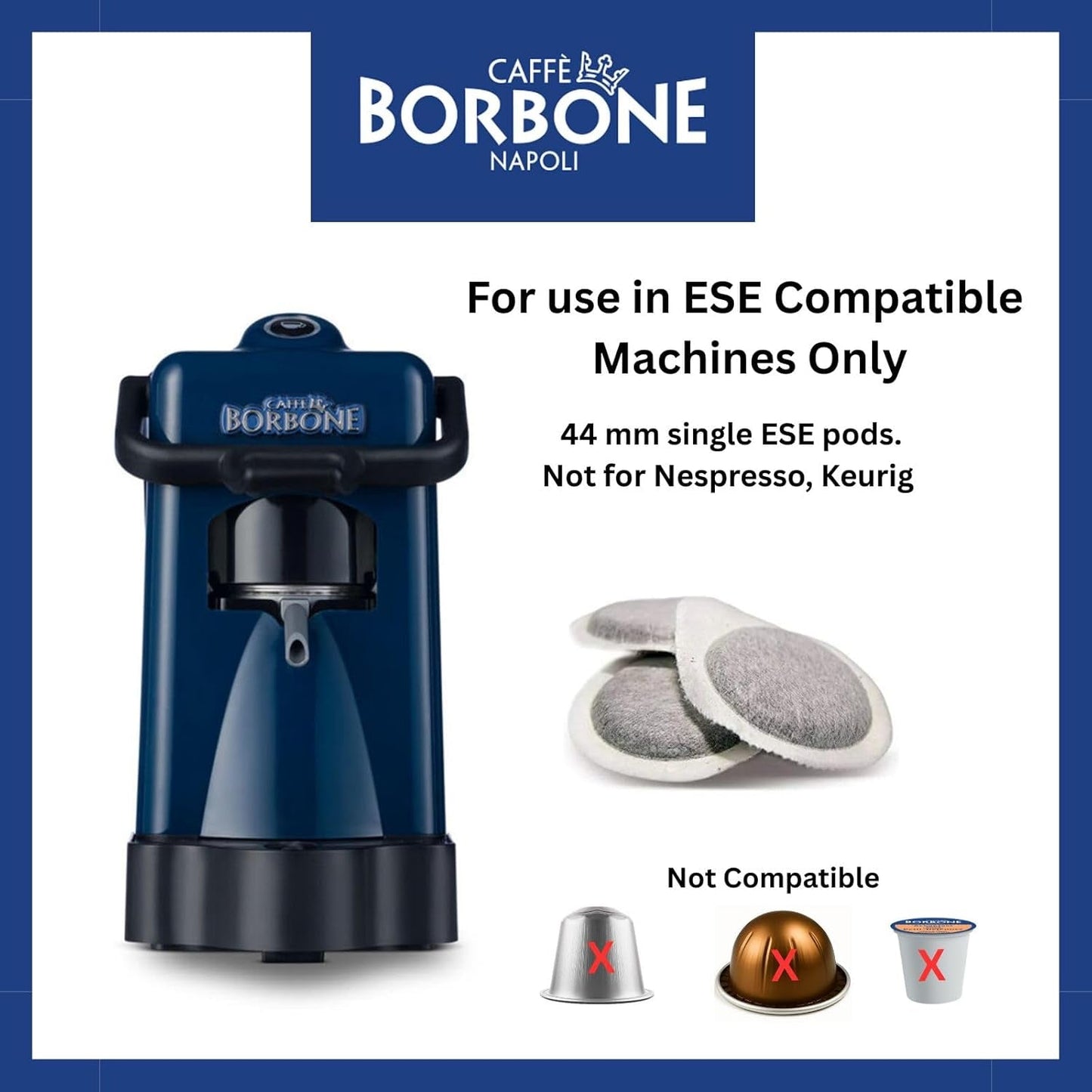 Caffè Borbone Kaffeepads compostables, Kaffeemischung azul - 50 blocs - Compatible con los tampones de papel ESE System 44 mm