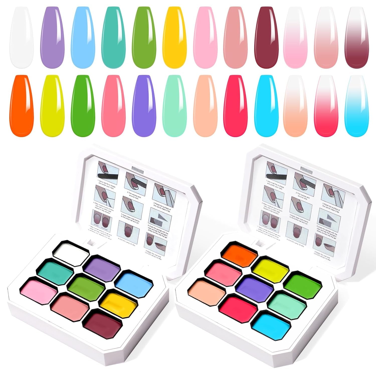 Gel de pintura degradada, 12 colores de esmalte de uñas de gel Ombre con 100 esponjas de uñas y 4 garras de metal para manicura francesa DIY Nail Art, Set I