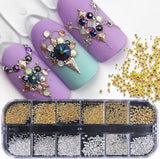 GZMAYUEN Nail Art Perlen Micro Caviar para uñas, 0,3-3 mm Goldene Silber Mini Caviar Strasssteine, Weiß Beige Mini Nägel Perlen Mikroperlen Dekor para uñas