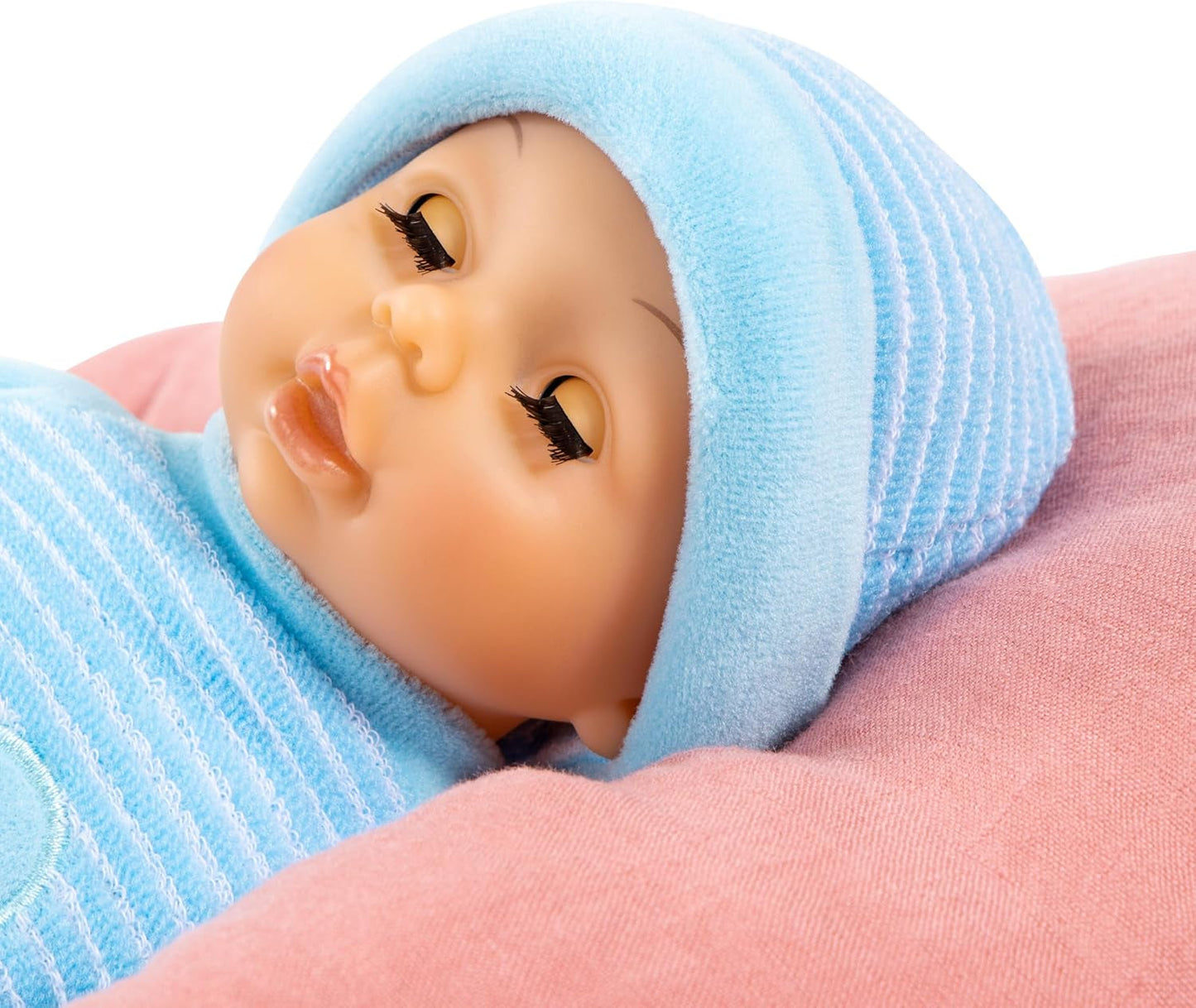 Bayer Design 92802AU My First Baby 28cm, Muñeco Bebé, Muñeco de Cuerpo Blando con Ojos Durmientes, Muy Manejable, Lindo Conjunto, Azul con Corazón