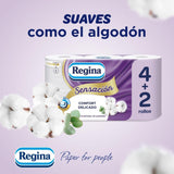 Regina Feeling - 42 rollos de papel higiénico, 175 hojas de tres capas, extracto de algodón natural y delicada fragancia, envases de plástico 60% reciclado, papel 100% certificado Fsc