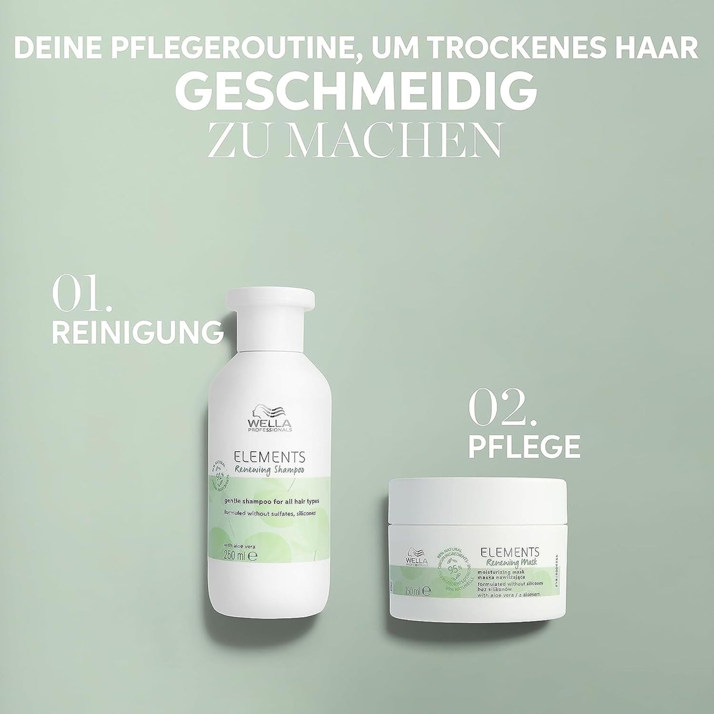Wella Professionals Elements - cuidado natural para cabello seco, dañado y cuero cabelludo sensible - acondicionador sin aclarado, mascarilla y spray con antioxidantes y esencia de oliva Naty Shop Hair Mask