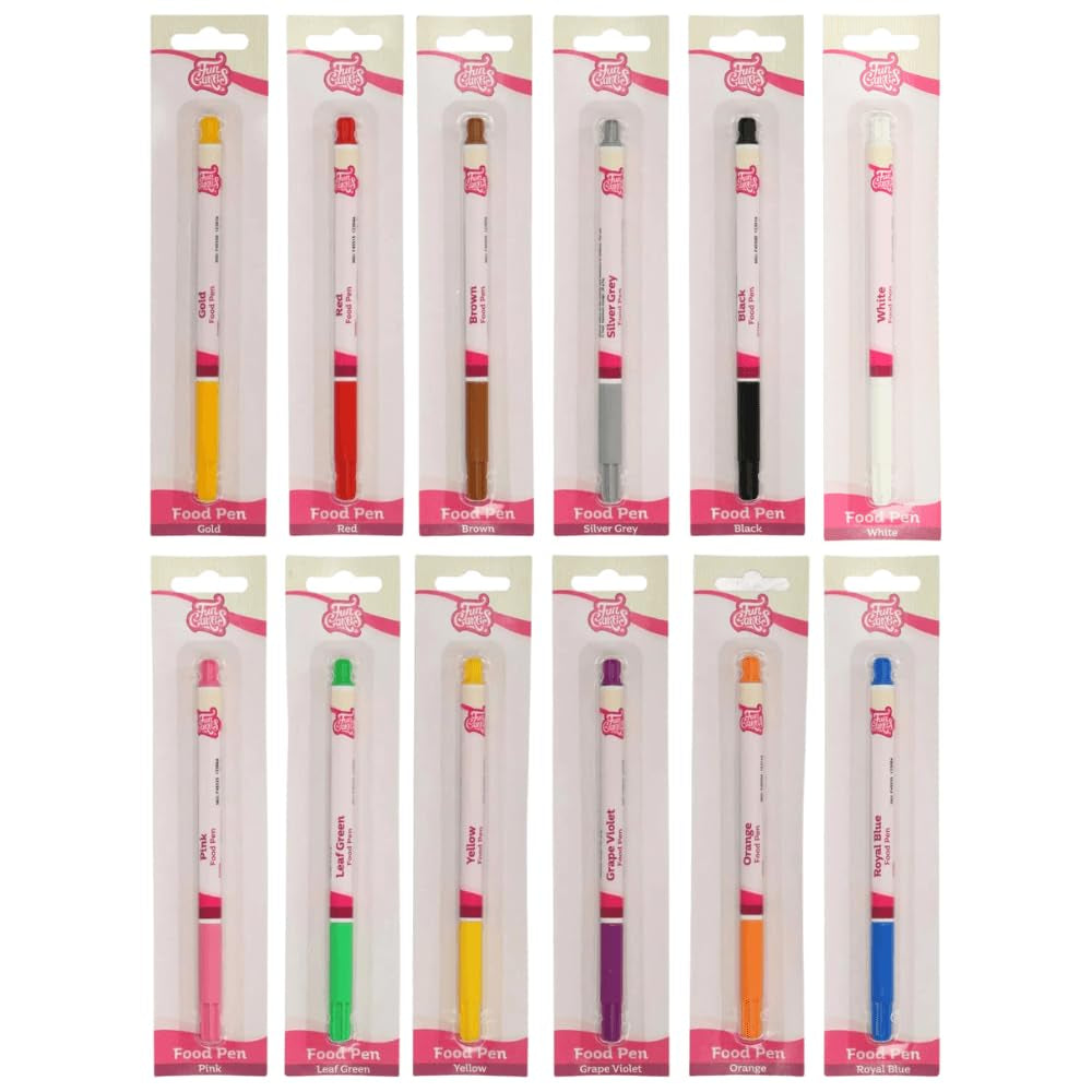 Funcakes Bolígrafos comestibles, naranja: colorante alimentario, punta flexible para líneas gruesas y finas, bolígrafo comestible para galletas, pasteles, fondant y más, ideal para personalización, certificado Halal