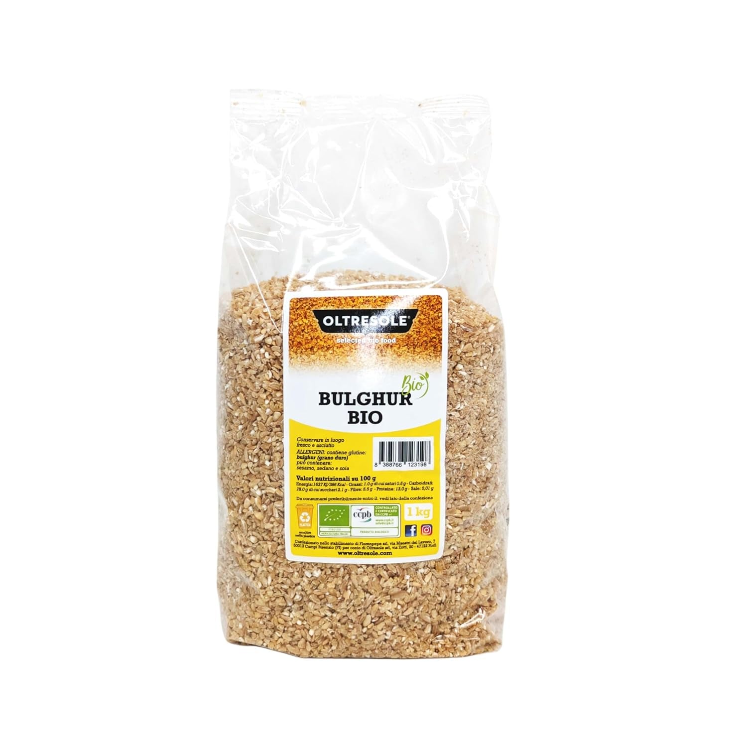 Bulgur italiano ecológico 5 kg, integral, trigo duro, trigo partido, ideal para elaborar tabulé y platos orientales, formato práctico