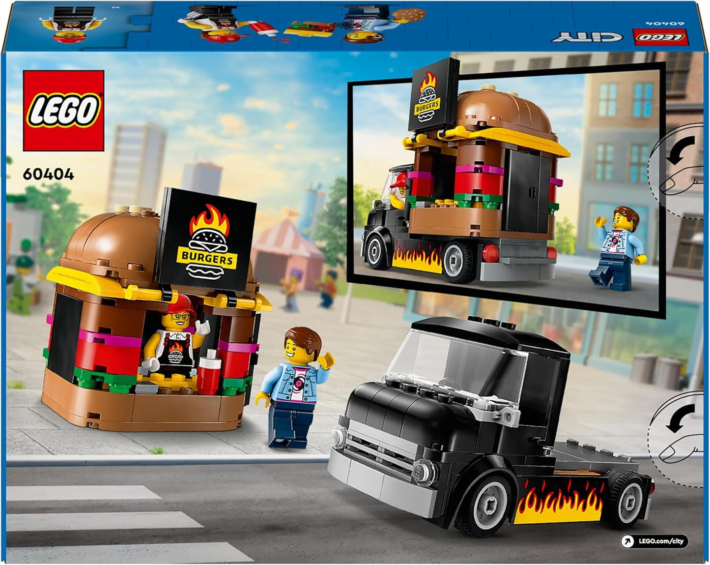 LEGO City Set de Construcción del Camión de Hamburguesas con Coche de Juguete para Niños de 5 Años, Minifigura de Camión de Comida y Accesorios, Regalo Divertido para Niños y Niñas 60404 Juegos de Construcción Besuche den LEGO-Store