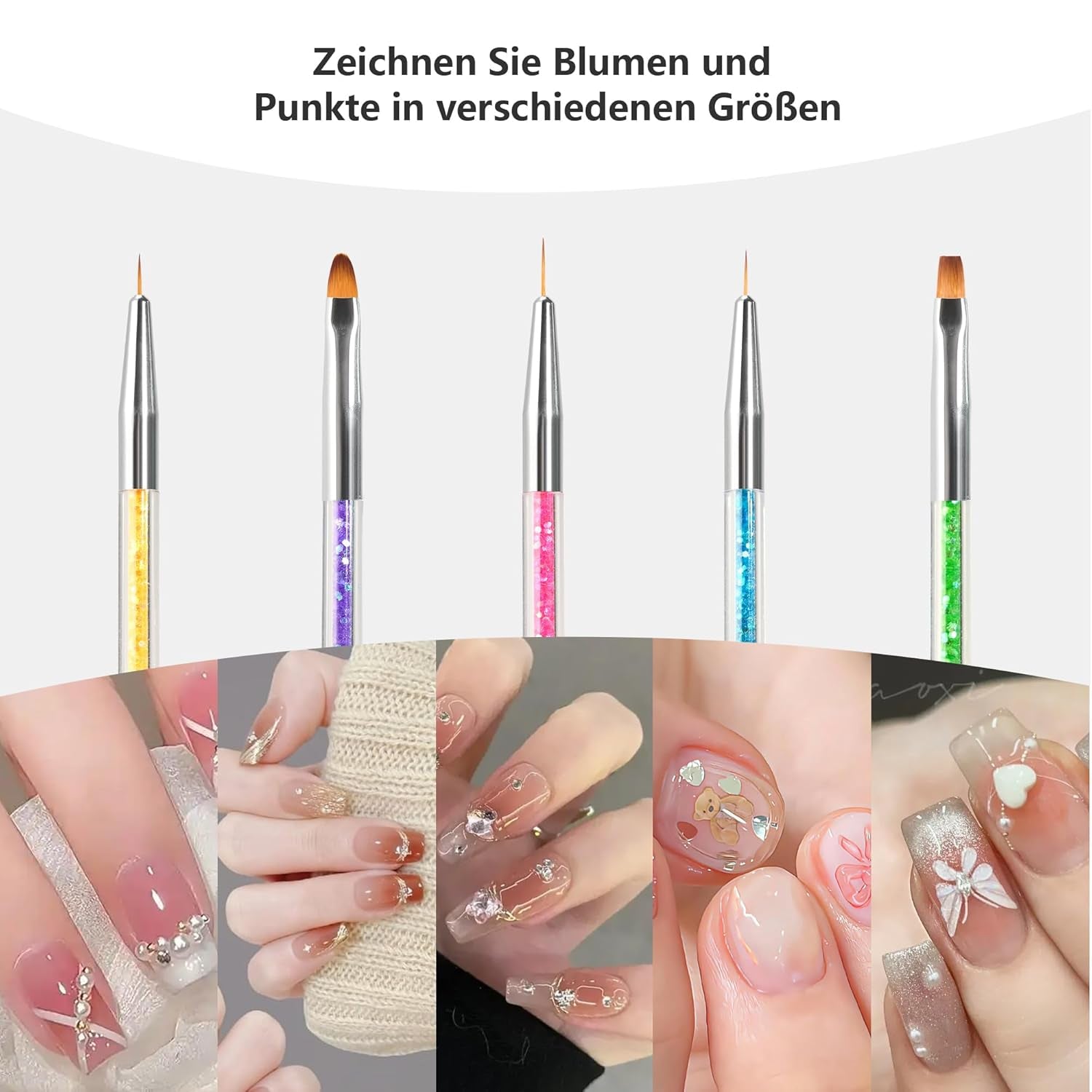 8 Stück Nagel Pinsel, Nagelkunstpinsel Pinsel Set, Pinsel Für Nägel Mit Doppelkopf Nail Art Pinsel Set Punteador y pincel de gel para uñas Präzise Pinsel Für Nageldesign Und Verzierungen