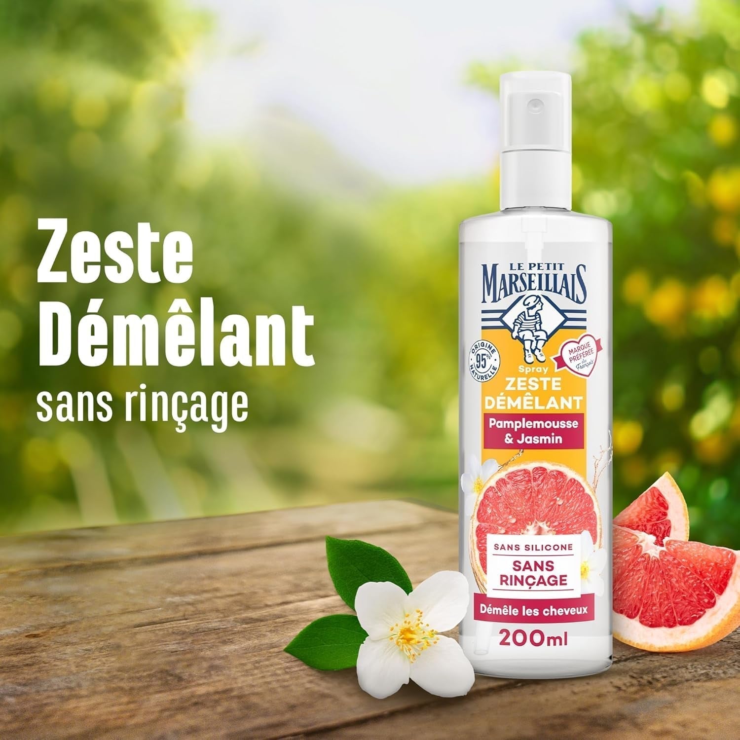 El pequeño marsellés | Spray desenredante con pomelo y jazmín (frasco 200ml) - cuidado desenredante sin aclarado - Productos desenredantes 95% naturales y sin siliconas Naty Shop