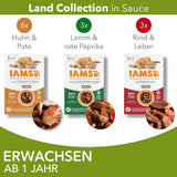 IAMS Delights Land Collection Comida húmeda para gatos - Multi-pack con variedades de carnes (cordero, ternera, pollo y pavo) en salsa, comida húmeda para gatos a partir de 1 año, 12 x 85g