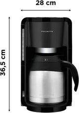 Rowenta Adagio Cafetera Espresso con Filtro, Jarra Térmica de Acero Inoxidable, Mantiene el Café Caliente hasta 4 Horas, Capacidad para 10-15 Tazas, Capacidad de 1,25 L, Cesta de Filtro Extraíble, Apagado Automático, Negra, CT3818