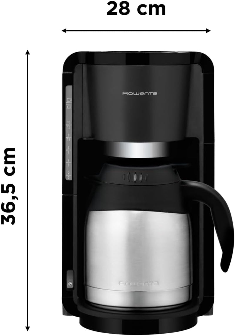 Rowenta Adagio Cafetera Espresso con Filtro, Jarra Térmica de Acero Inoxidable, Mantiene el Café Caliente hasta 4 Horas, Capacidad para 10-15 Tazas, Capacidad de 1,25 L, Cesta de Filtro Extraíble, Apagado Automático, Negra, CT3818