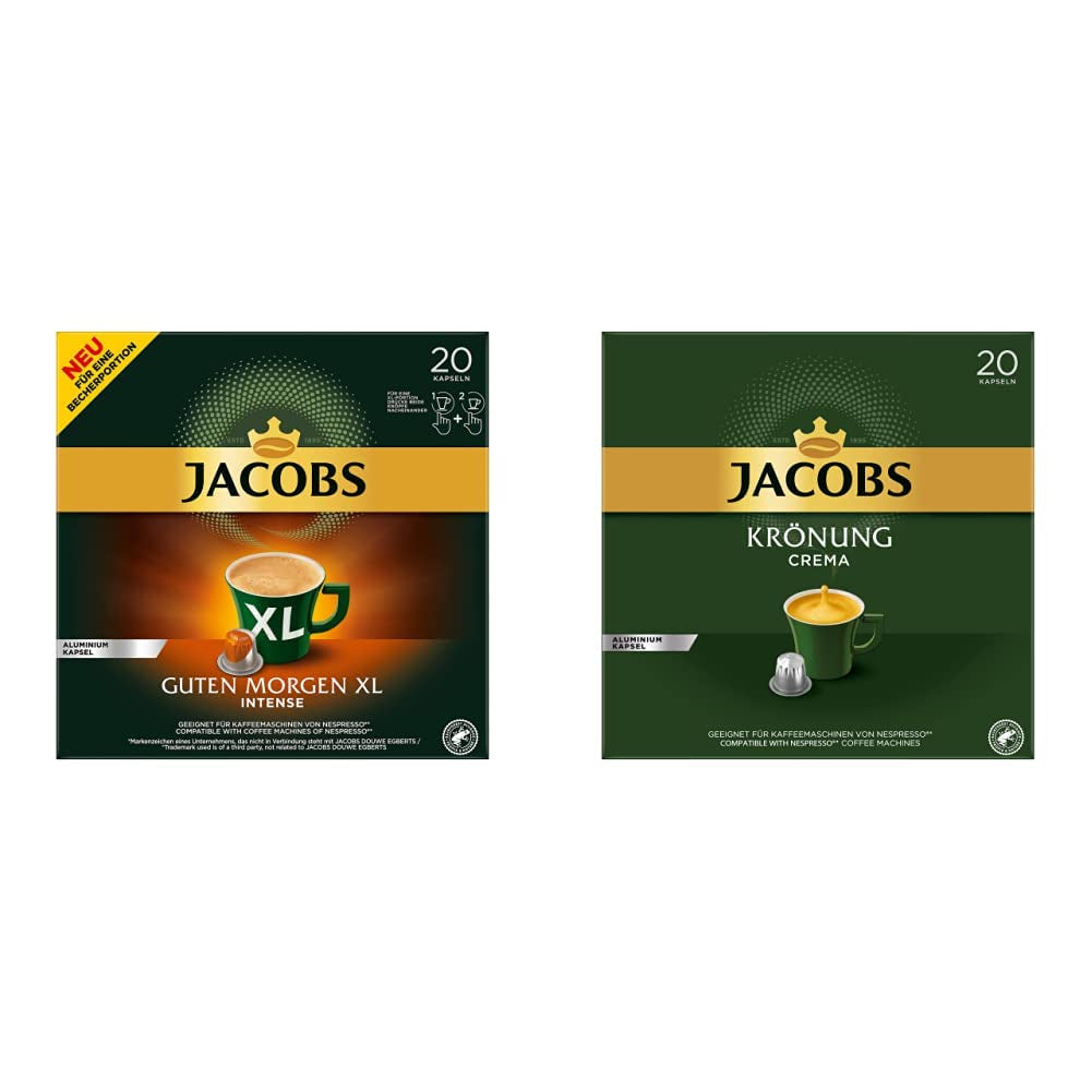 Jacobs Kaffeekapseln Guten Morgen XL Intense - Paquete de 10 (10 x 20 Getränke) & Kaffeekapseln Krönung Crema, 200 Kapseln compatibles con Nespresso, Paquete de 10er, 10 x 20 Getränke, 1040 g