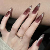 Mouyouglow-uñas largas Stiletto, color blanco lechoso, degradado, purpurina rosa, uñas postizas frescas con pegamento, uñas artificiales con purpurina rosa ombré