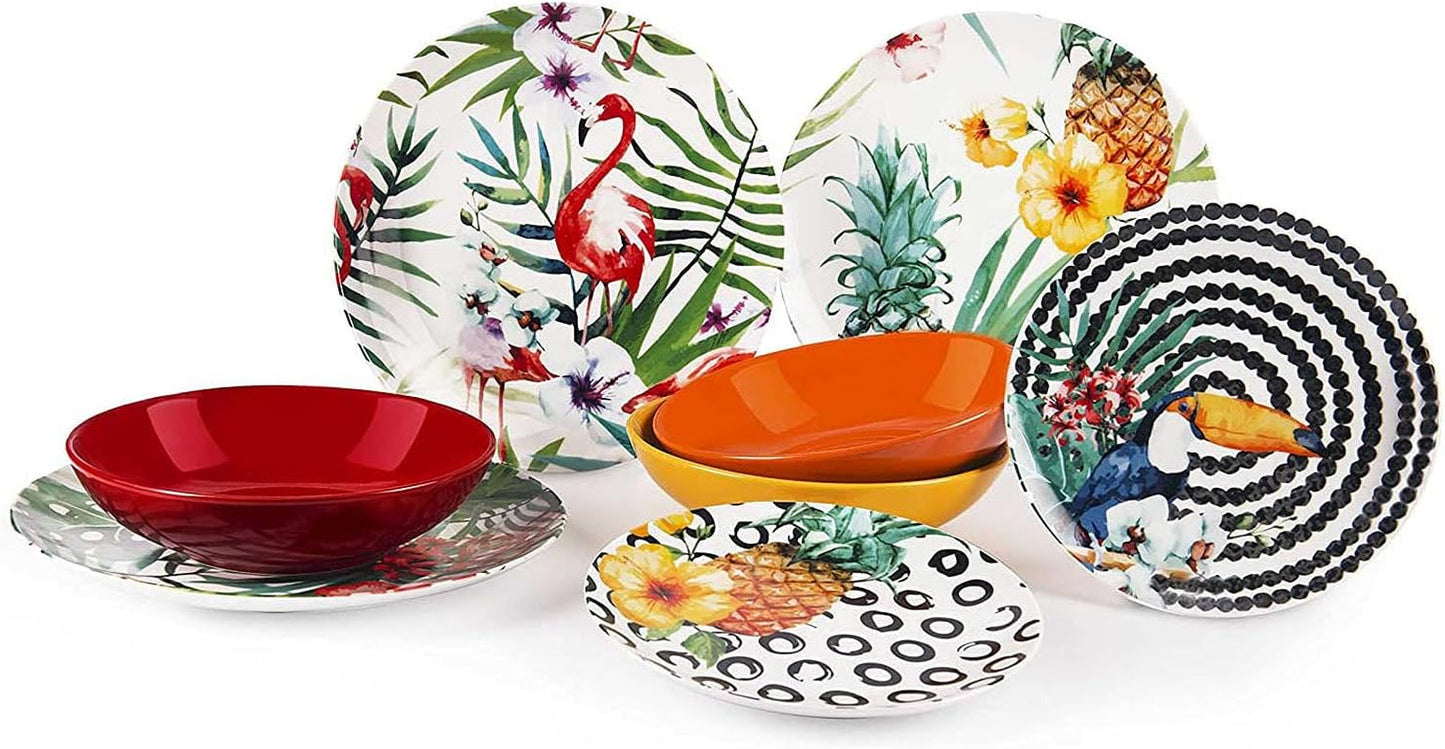 Excelsa Tropical Chic Juego de platos, 18 piezas, Porzellan, mehrfarbig