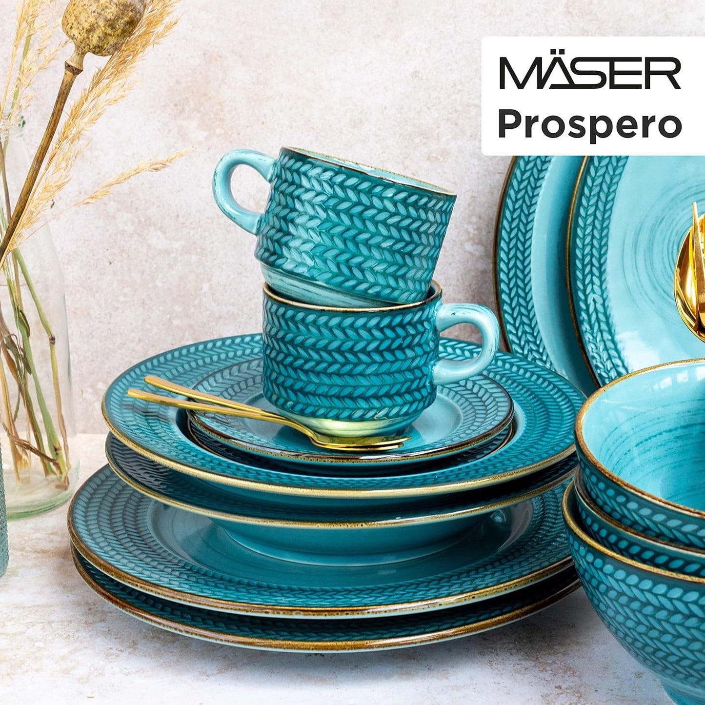 Prospero Juego de café Premium para 4, Calidad de Restaurante, Servicio de café Moderno de 12 Piezas en un Estilo Vintage único, Porcelana Duradera, Azul