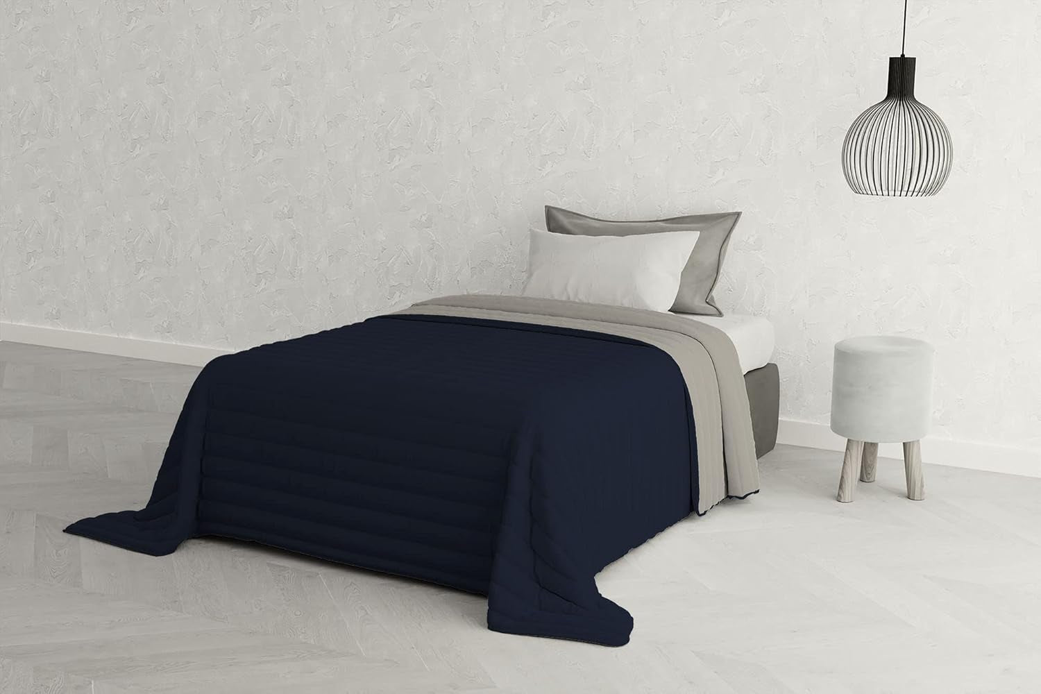 Ropa de cama italiana Estivo cama individual, lino, Aqua, 170 X 270 Cm Edredones y colchas Naty Shop Grigio Chiaro/Blu Scuro 170 X 270 Cm