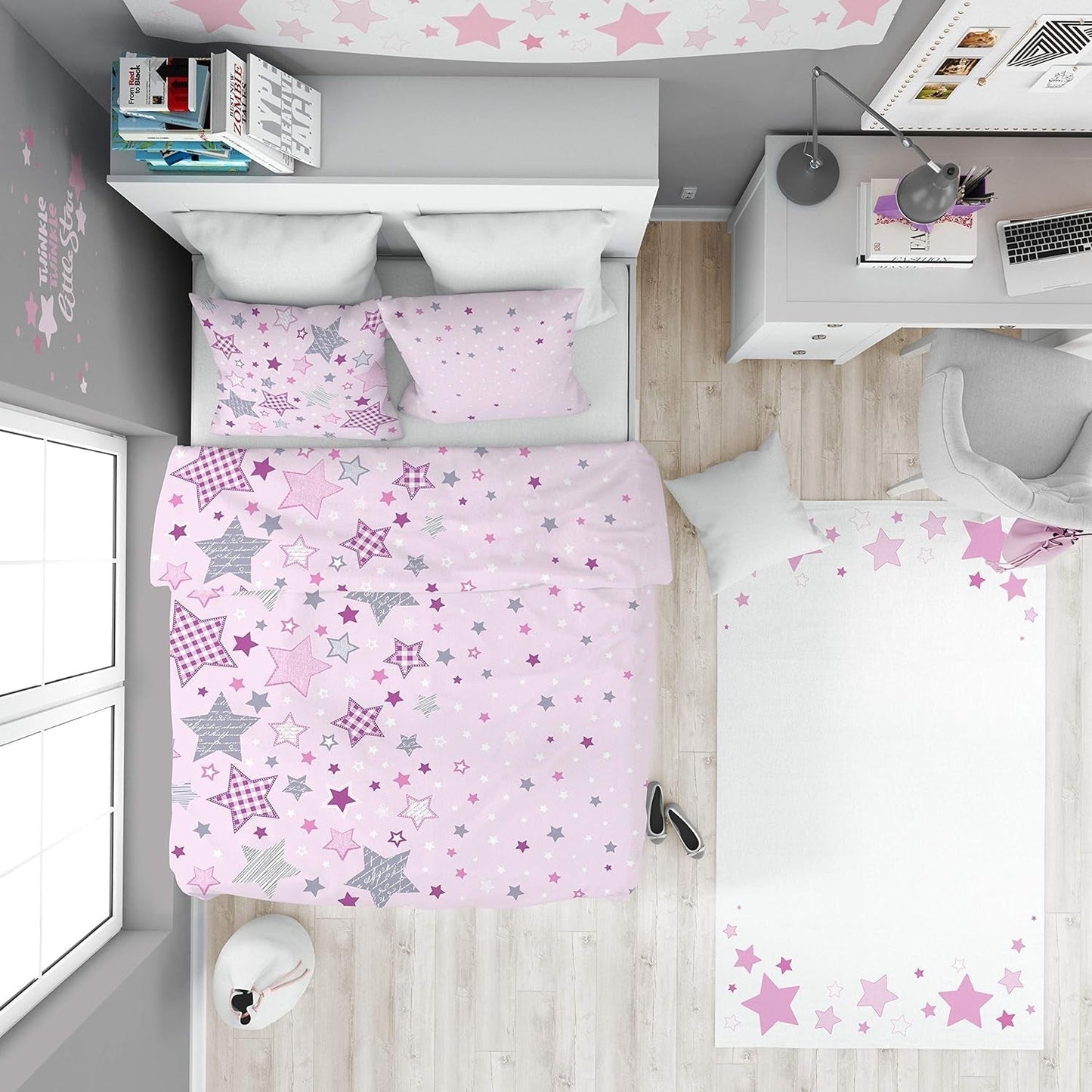 Ropa de cama para niños, estrellas rosas, 100% algodón Ropa de cama - infantil Naty Shop