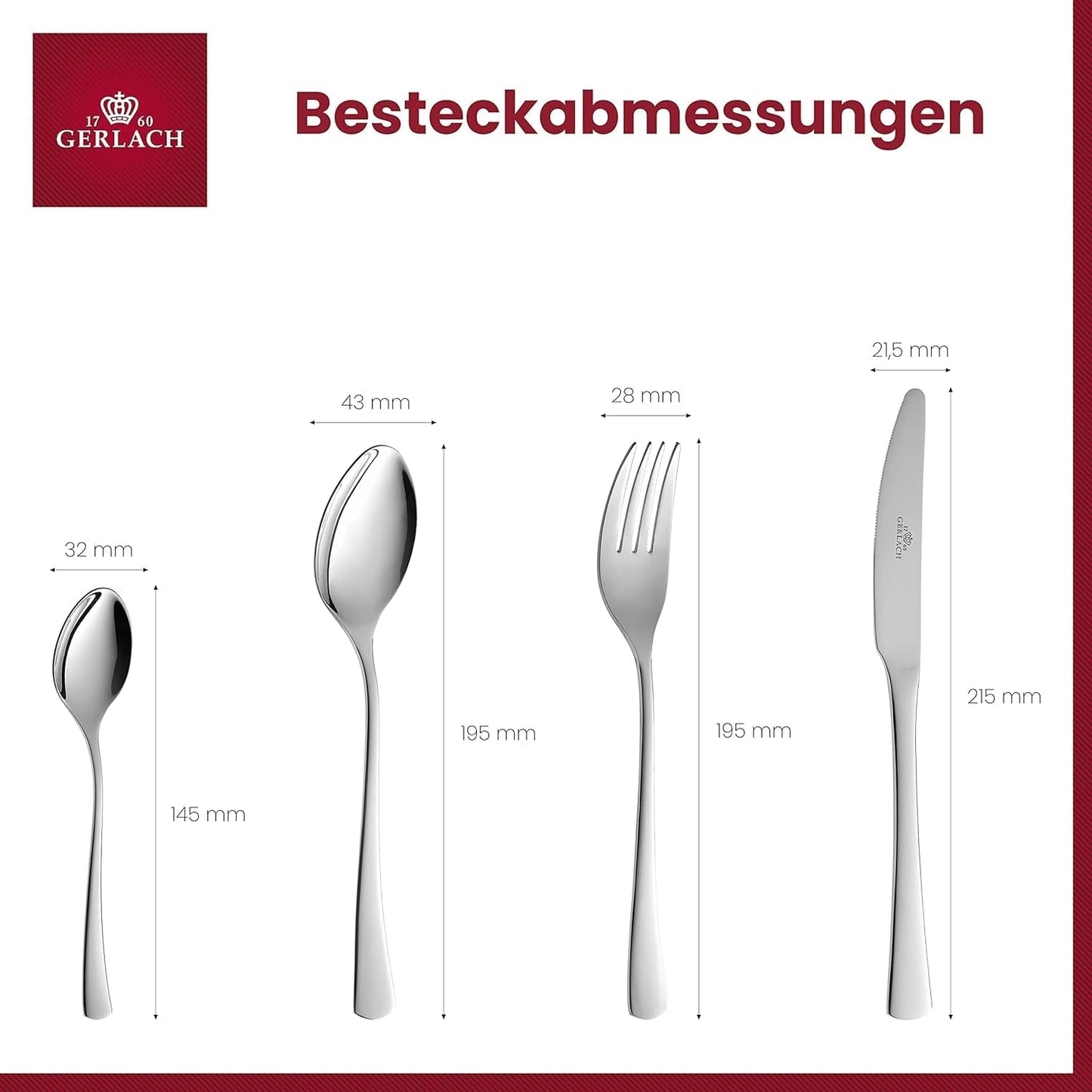 Gerlach 1760 Set Tunea, Cubiertos de acero inoxidable, 24 piezas, 6 personas Cocina Naty Shop
