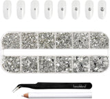 Beadsland 2500 piezas de piedras de cristal para decoración de uñas con parte trasera plana, piedras preciosas para trabajos manuales de 8 tamaños SS4 ~ SS30 con pinzas y puntas (Kristall Weiss)
