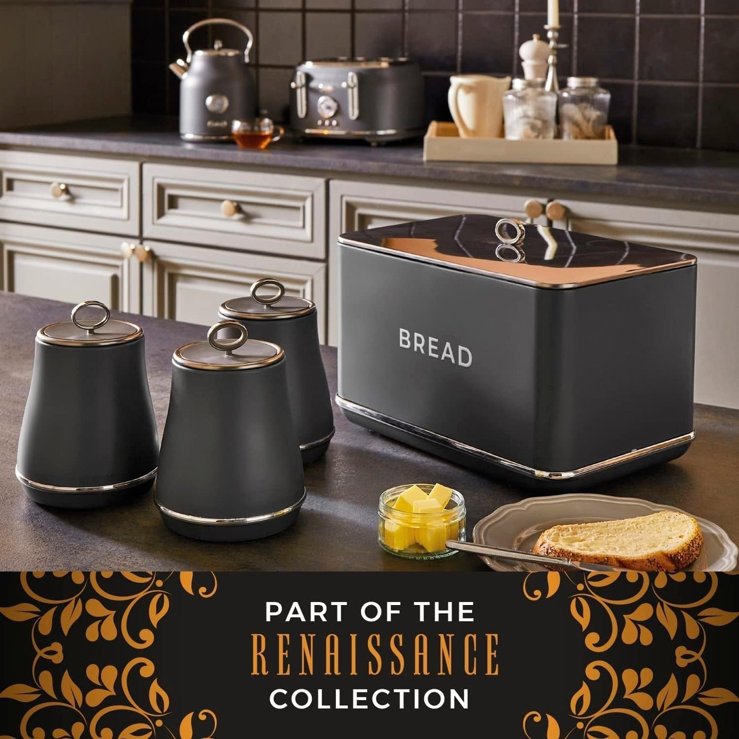 Torre T826175GRY Panera Renaissance, capacidad 16 l, tapa simple, gris Cajas para guardar alimentos Naty Shop