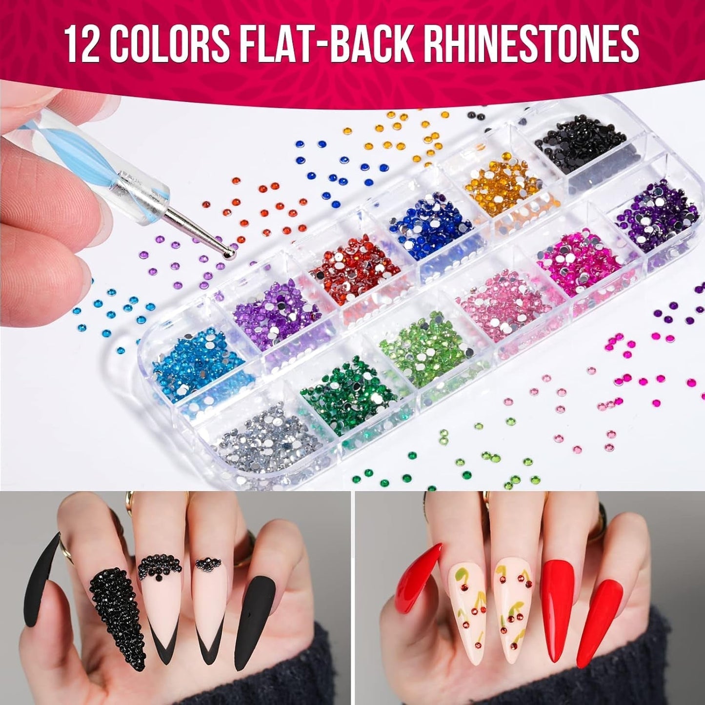 FANDAMEI Juego de Pinceles para decoración de uñas, Pinceles para uñas de Gel de 15 Piezas, bolígrafos de Puntos de 5 Piezas, Cintas de Cinta de 10 Rollos, Puntas de Strasssteine ​​​​Nägel, Paillettes Ultra Dünn para Manicura de Arte de uñas
