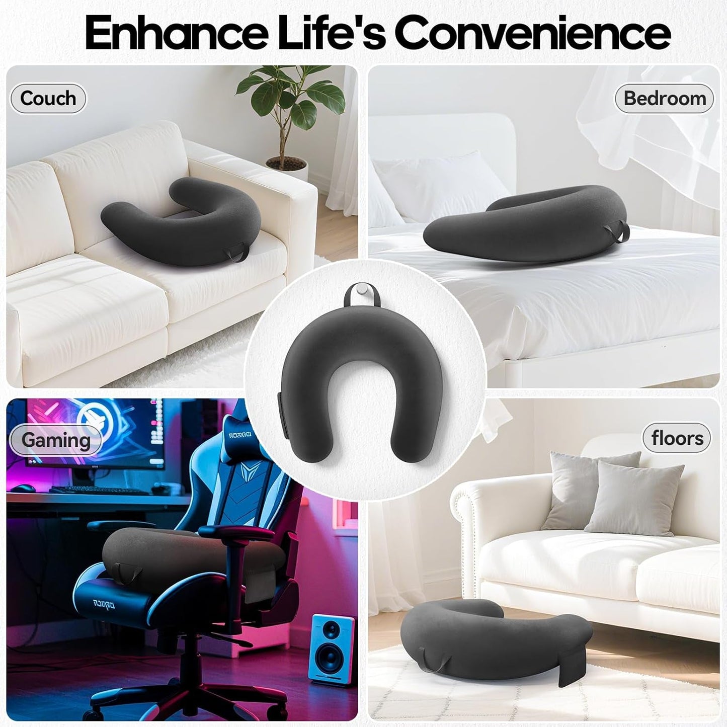 Almohada de lectura y juegos, almohada de lectura para cama/sofá/suelo, almohada de alimentación/ganchillo con gran almohada ergonómica para juegos, almohada de jugador para iPad/portátil - negro