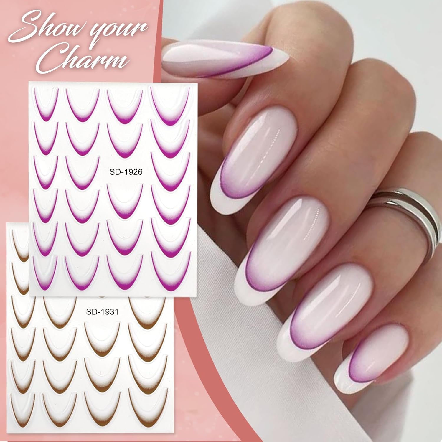 12 Stück French Tip Nagelsticker Selbstklebend Bunte French Nails Schablone Nagelaufkleber Nail Art Stickers Nageldesign DIY Nägel Zubehör (12 colores)